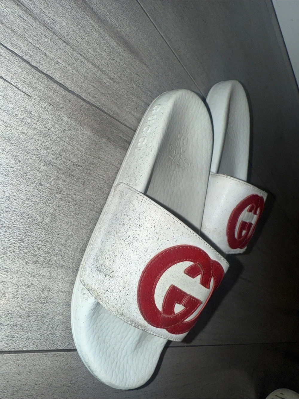 Gucci White Slides with Red Interlocking G